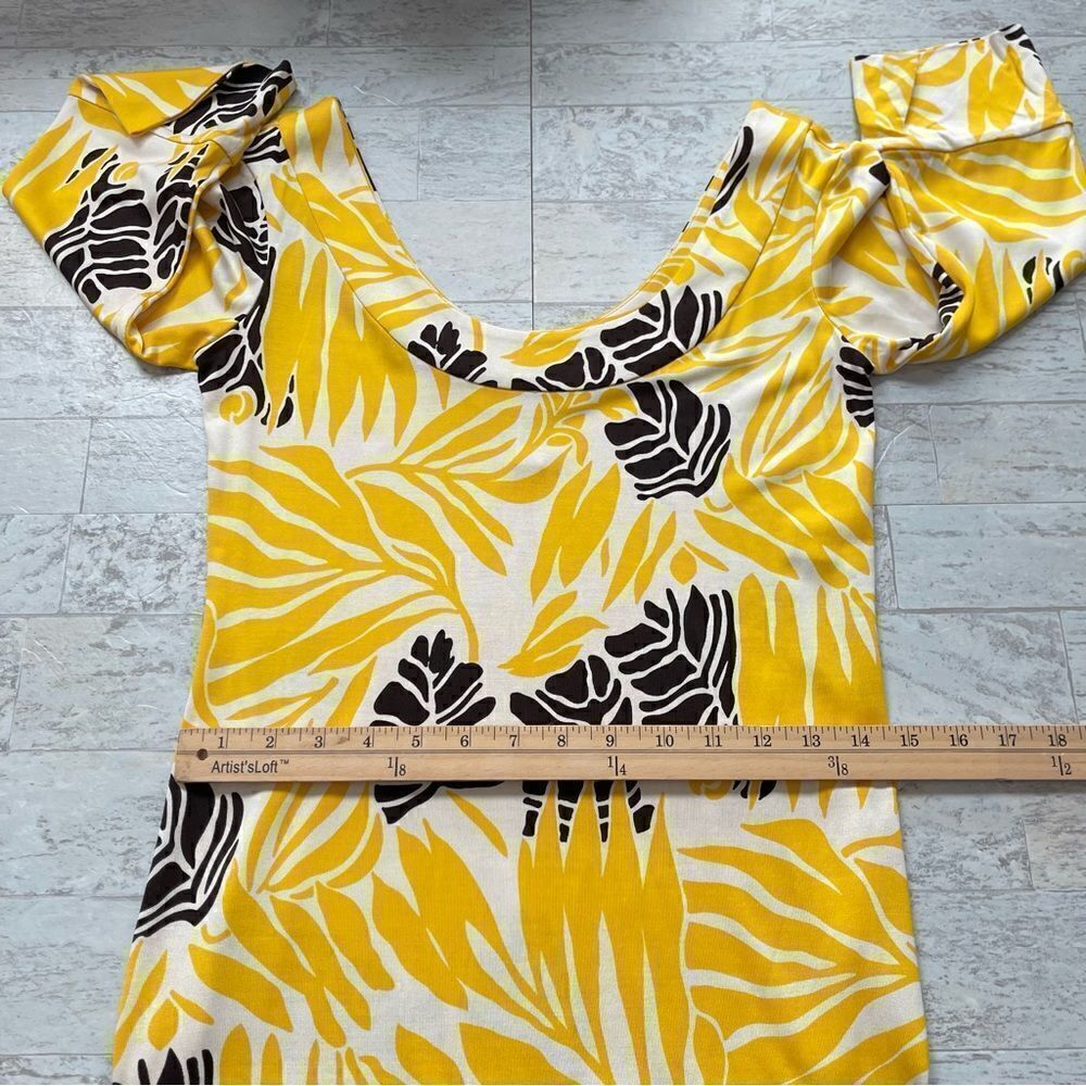 Diane Von Furstenberg Vintage Yellow Scoop Neck Floral Silk Dress Sz 0 - Picture 11 of 15